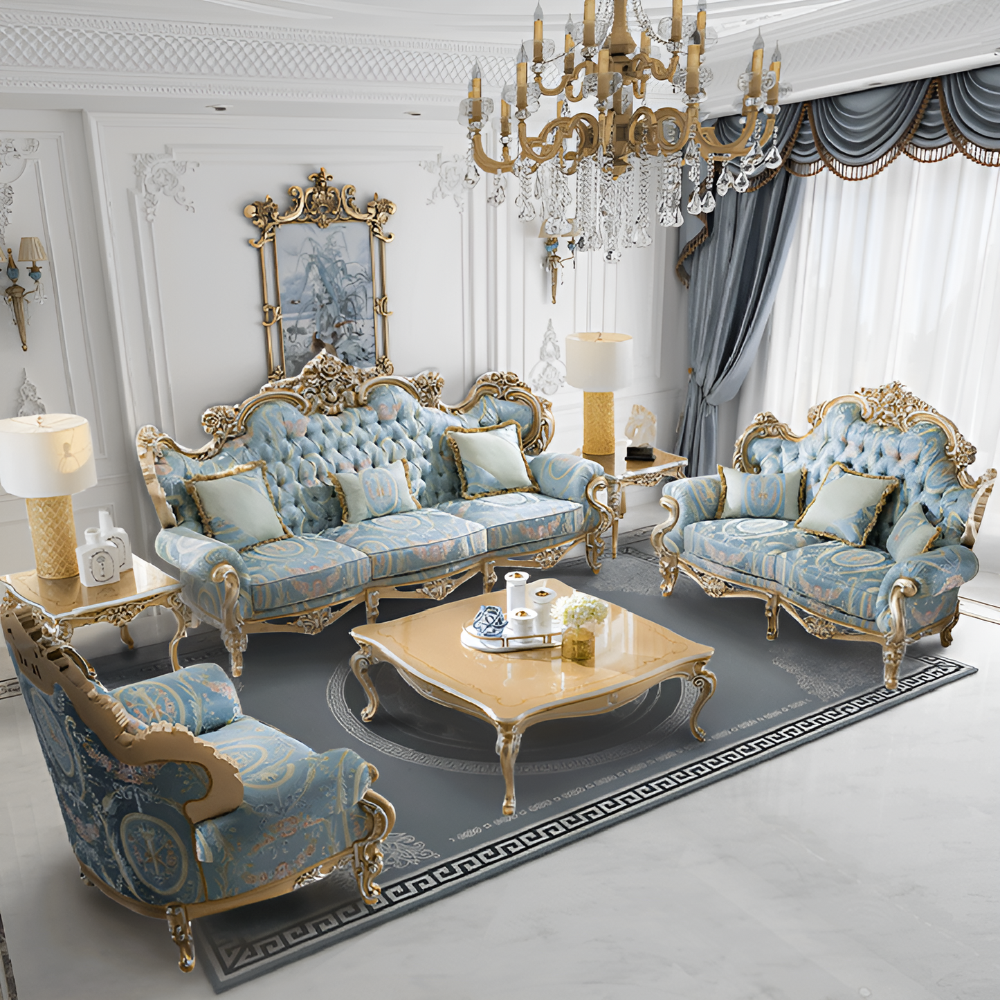 Liville Floral Fabric European Sofa Set / Ruchi