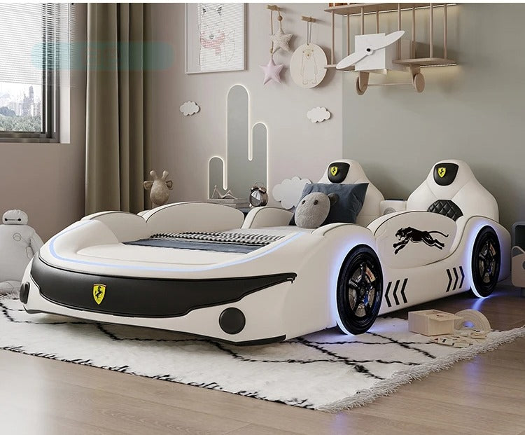 LED Leather Kids Car Bed With Mattress / Ruchi