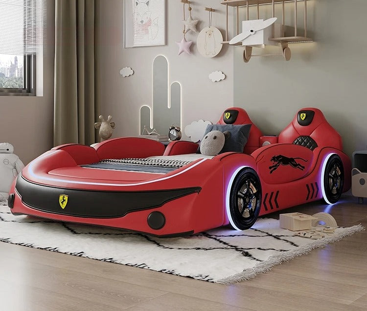 LED Leather Kids Car Bed With Mattress / Ruchi