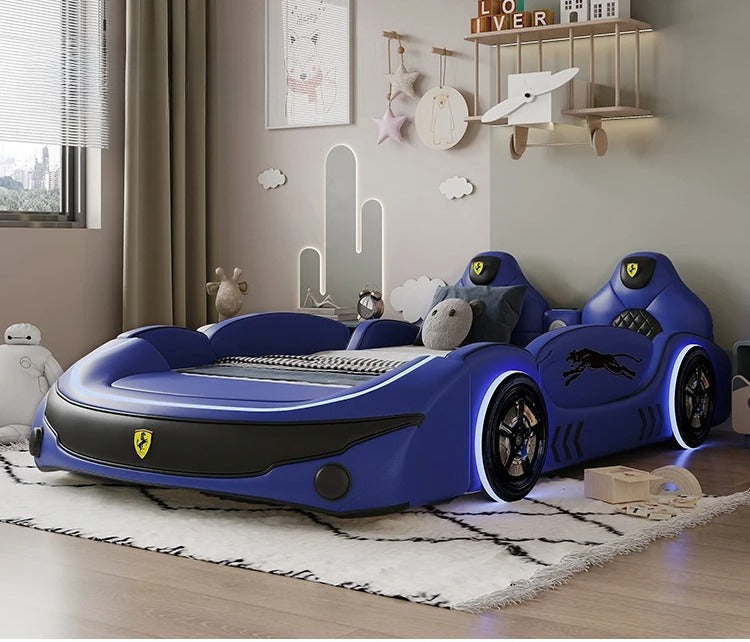 LED Leather Kids Car Bed With Mattress / Ruchi