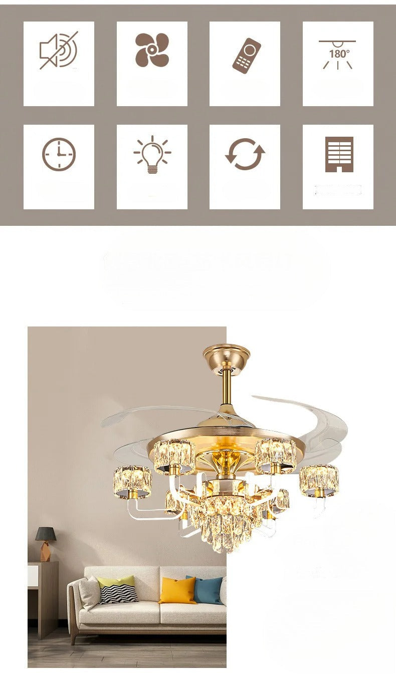 Remote Control LED Crystal Ceiling Fan Light / Ruchi