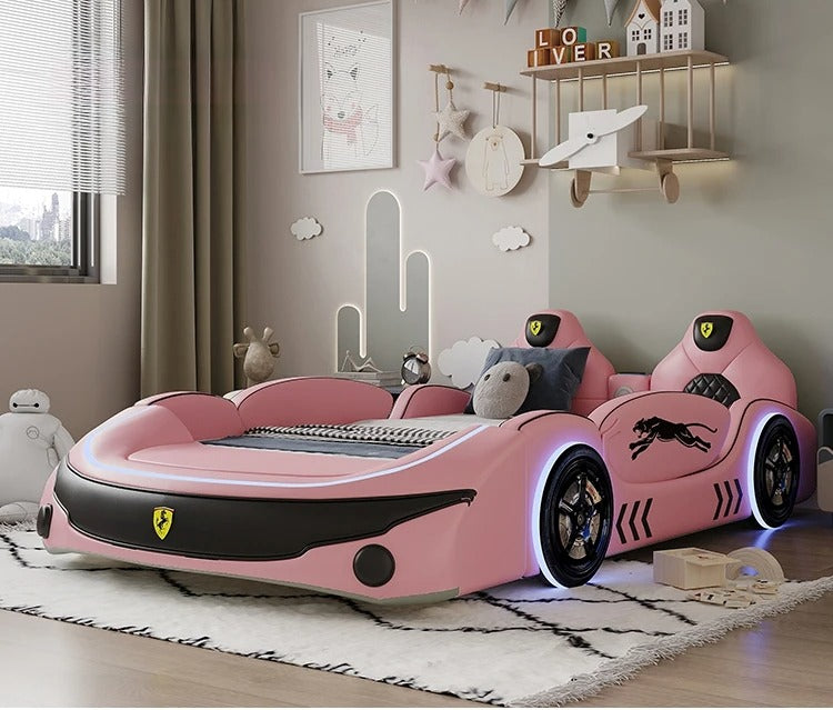 LED Leather Kids Car Bed With Mattress / Ruchi
