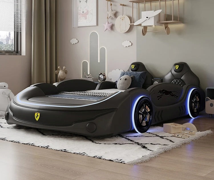 LED Leather Kids Car Bed With Mattress / Ruchi