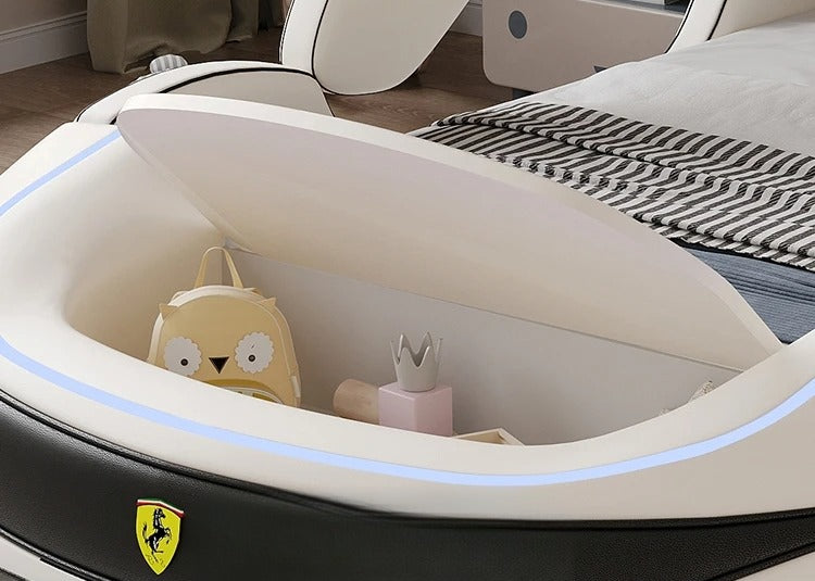 LED Leather Kids Car Bed With Mattress / Ruchi