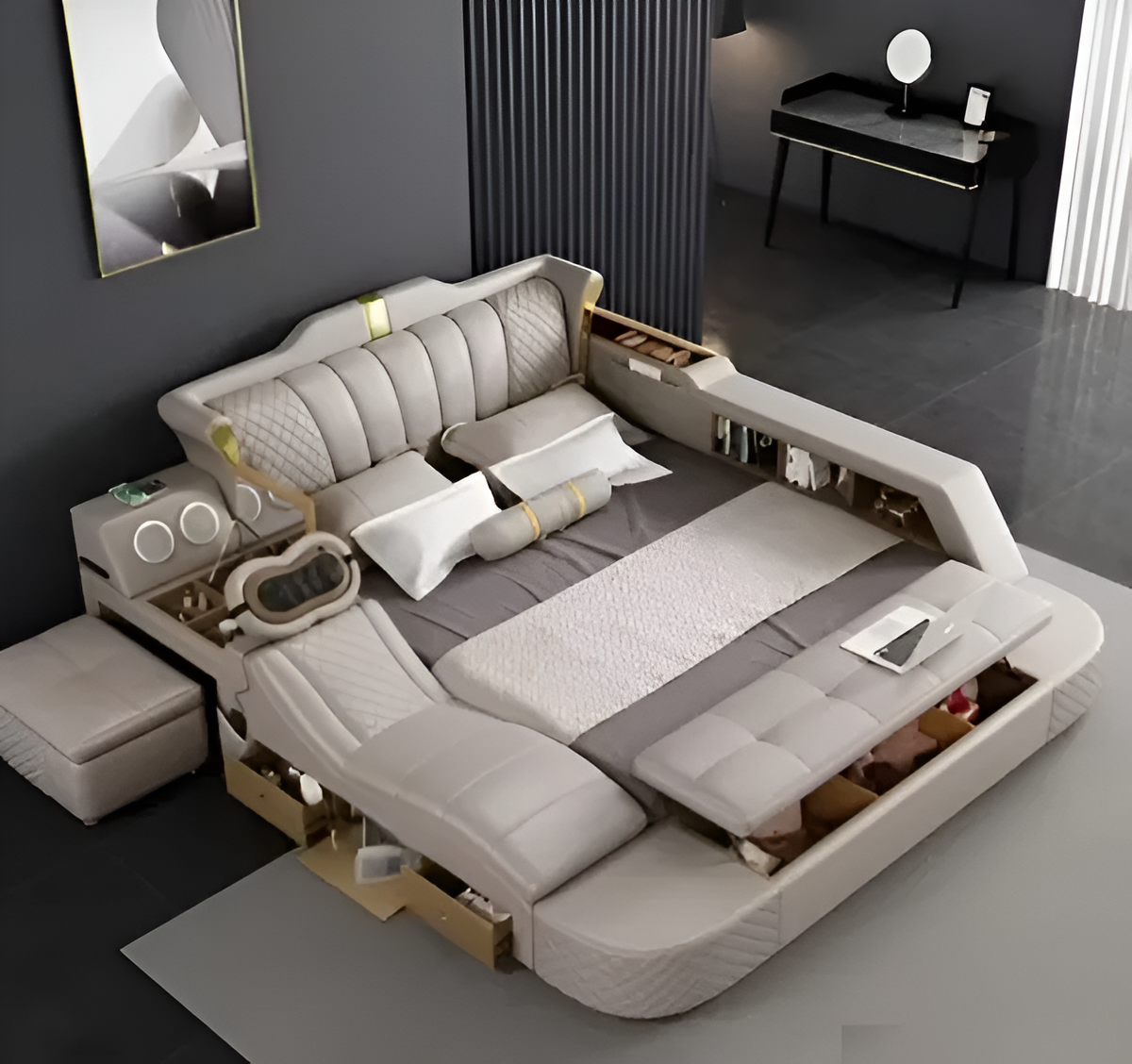 Multifunctional Smart Leather Bed With Massager