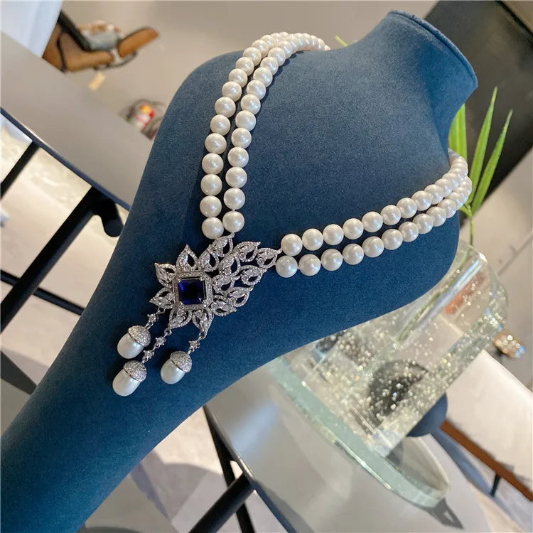 Double Strand Pearl CZ Necklace / Ruchi