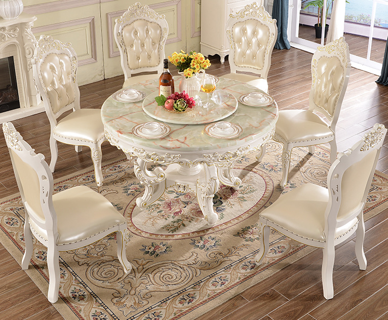 Marble Dining Table Set In Round European / Ruchi