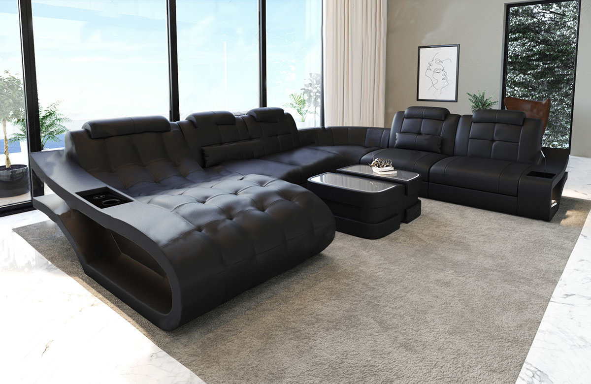 Modern Leather Sectional Sofa With LED Lights / Ruchi