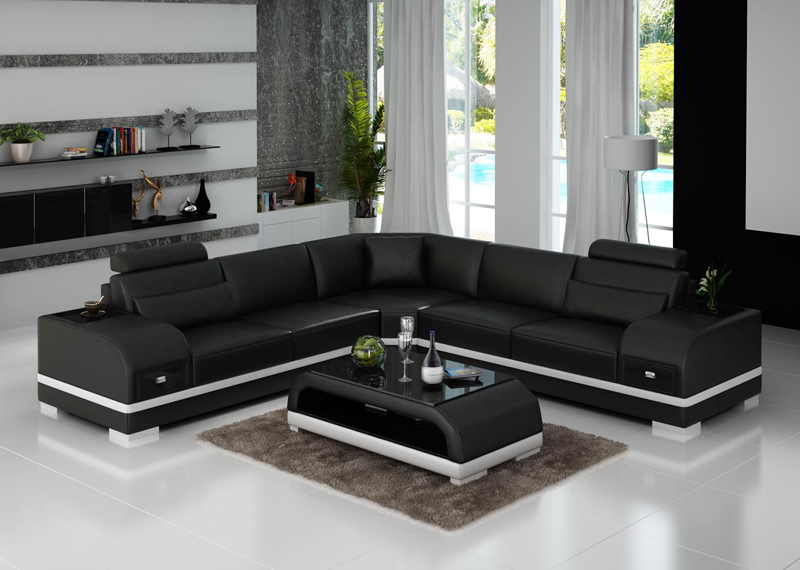 L-Shaped Leather Sectional Sofa With Storage
