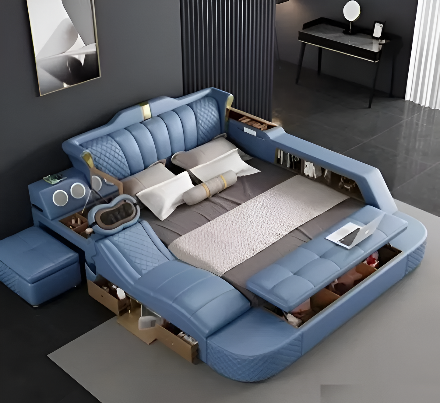 Multifunctional Smart Leather Bed With Massager