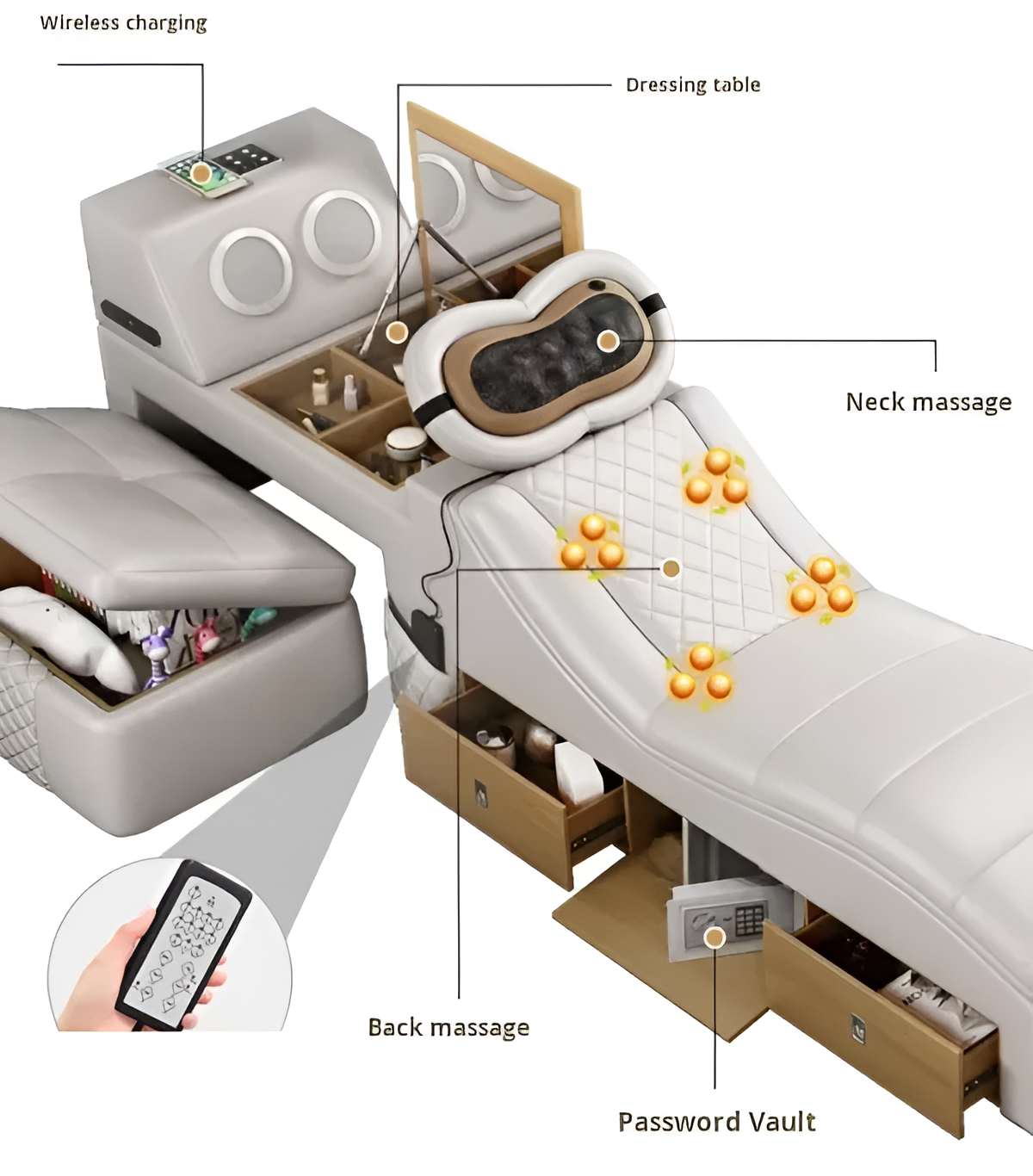 Multifunctional Smart Leather Bed With Massager / Ruchi