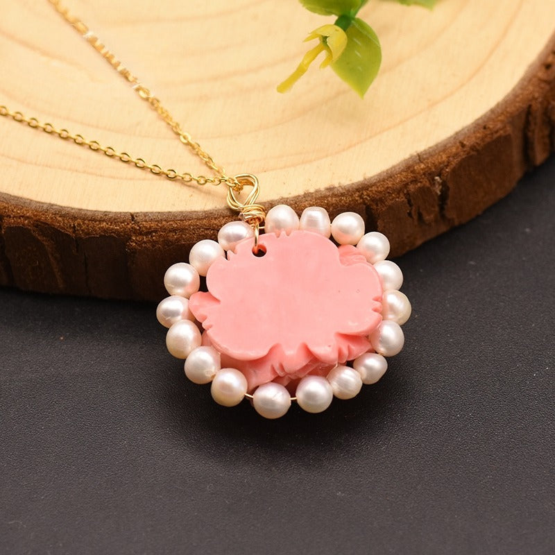 Pink Rose Pearl Petal Necklace / Ruchi