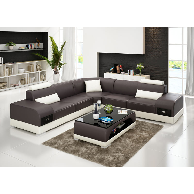 L-Shaped Leather Sectional Sofa With Storage / Ruchi