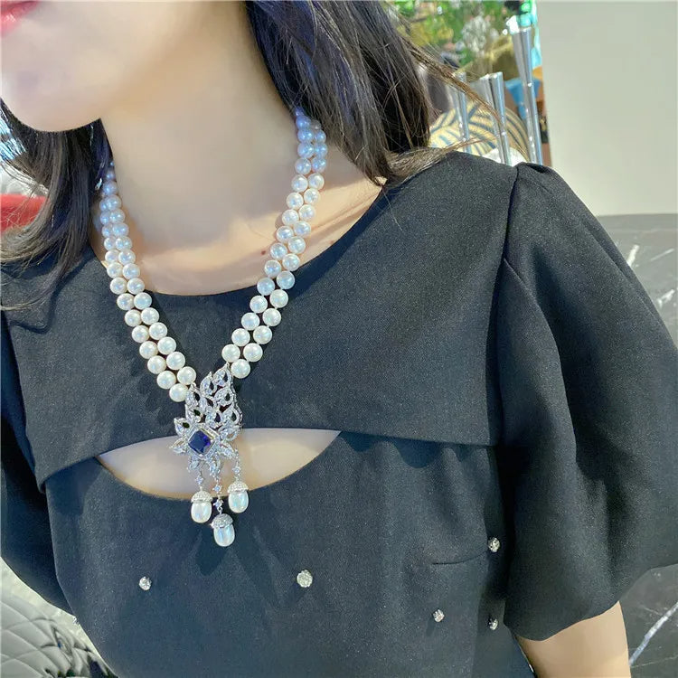 Double Strand Pearl CZ Necklace / Ruchi