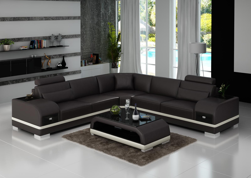 L-Shaped Leather Sectional Sofa With Storage
