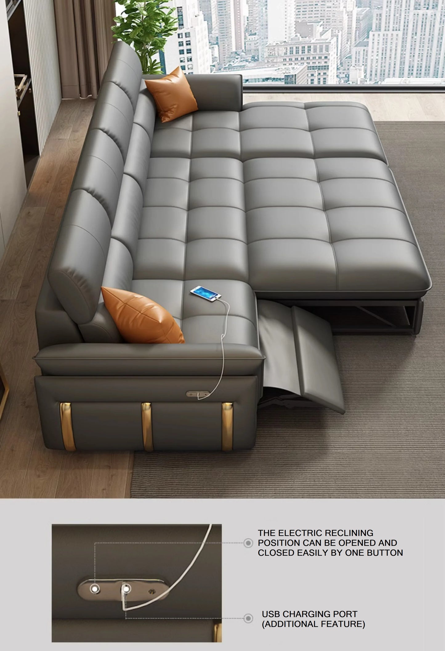 Leather Recliner Sectional Sofa Bed / Ruchi