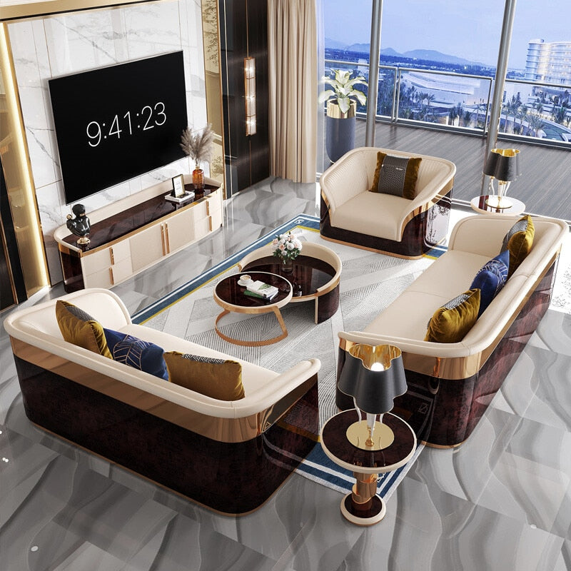 Luxurious Leather Sofa Set For Living Room / Ruchi