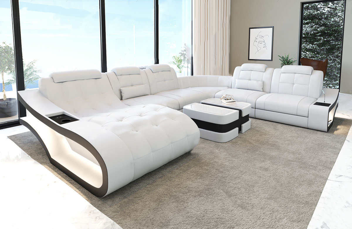 Modern Leather Sectional Sofa With LED Lights / Ruchi
