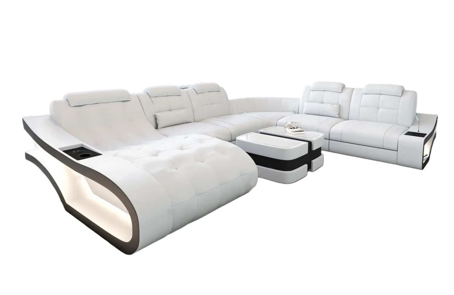 Modern Leather Sectional Sofa With LED Lights / Ruchi