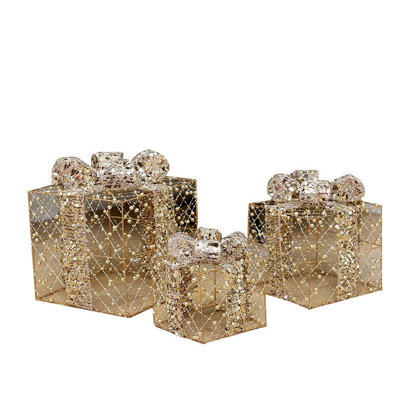 3 Pieces Transparent Christmas Cubical Metal Gift Box / Ruchi