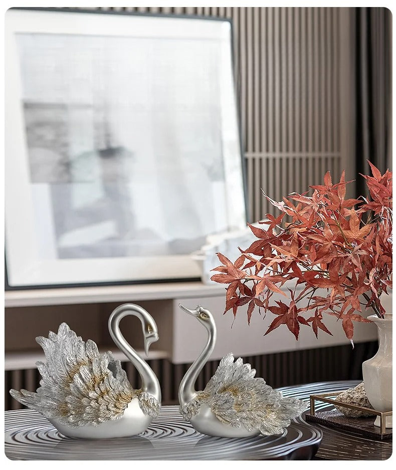 Modern Resin Swan Showpiece Set Of 2 / Ruchi