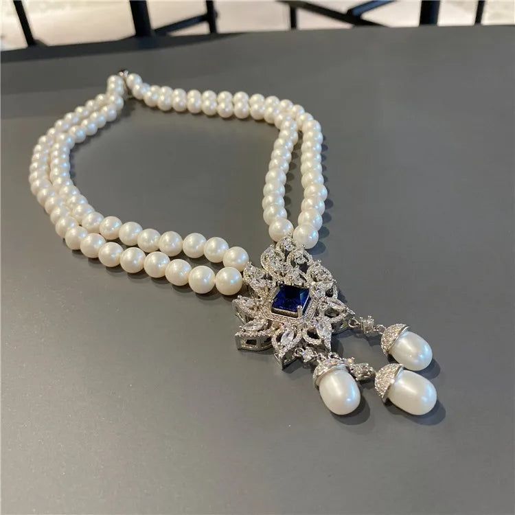 Double Strand Pearl CZ Necklace / Ruchi
