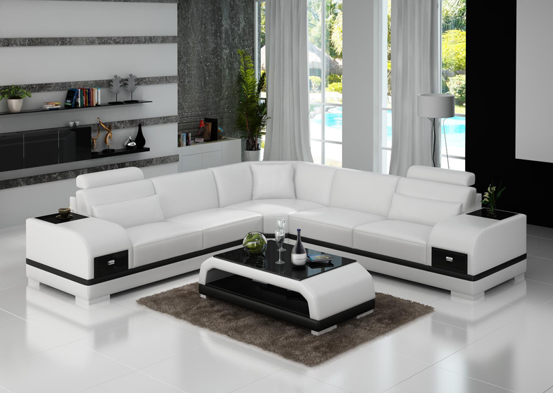 L-Shaped Leather Sectional Sofa With Storage