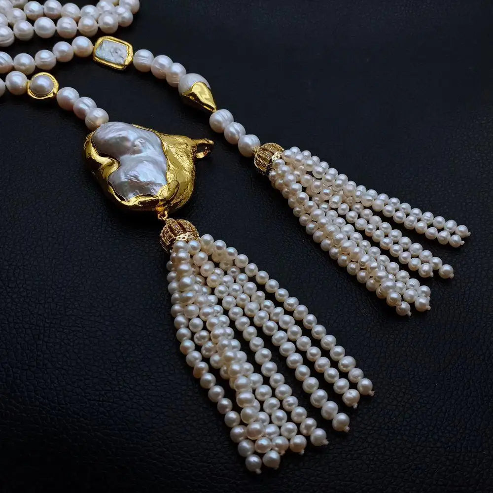 White Keshi Pearl Pendant Necklace / Ruchi