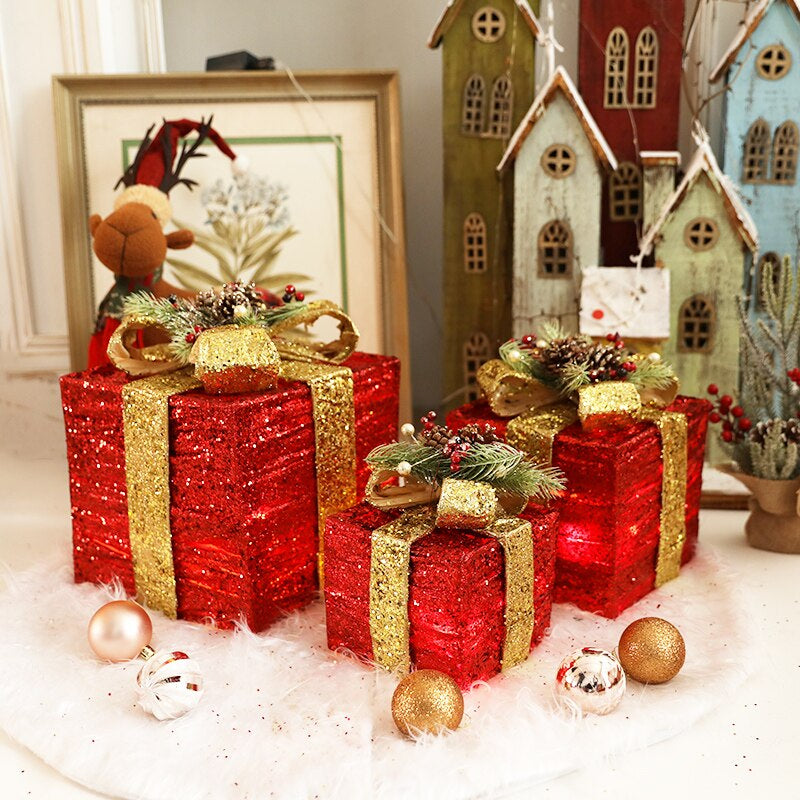 3 Pieces Transparent Christmas Cubical Metal Gift Box / Ruchi