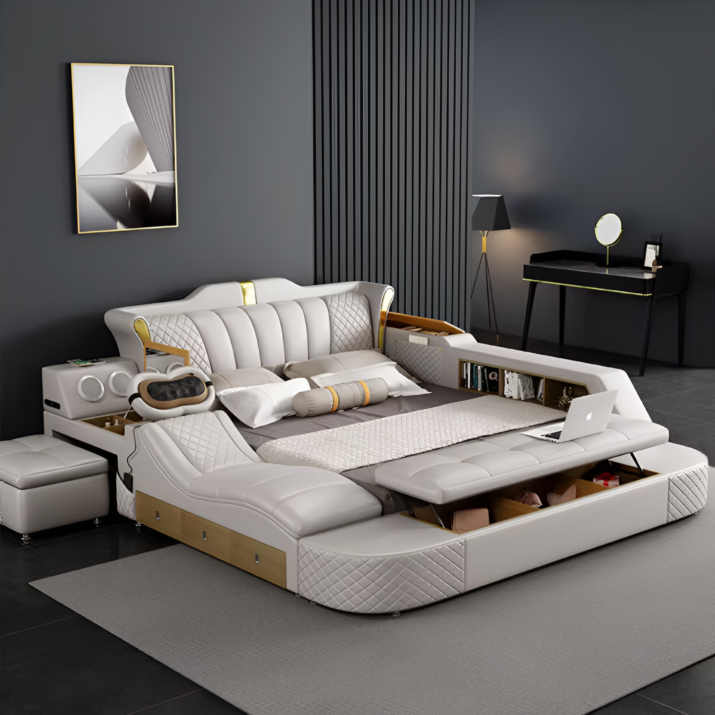 Multifunctional Smart Leather Bed With Massager / Ruchi