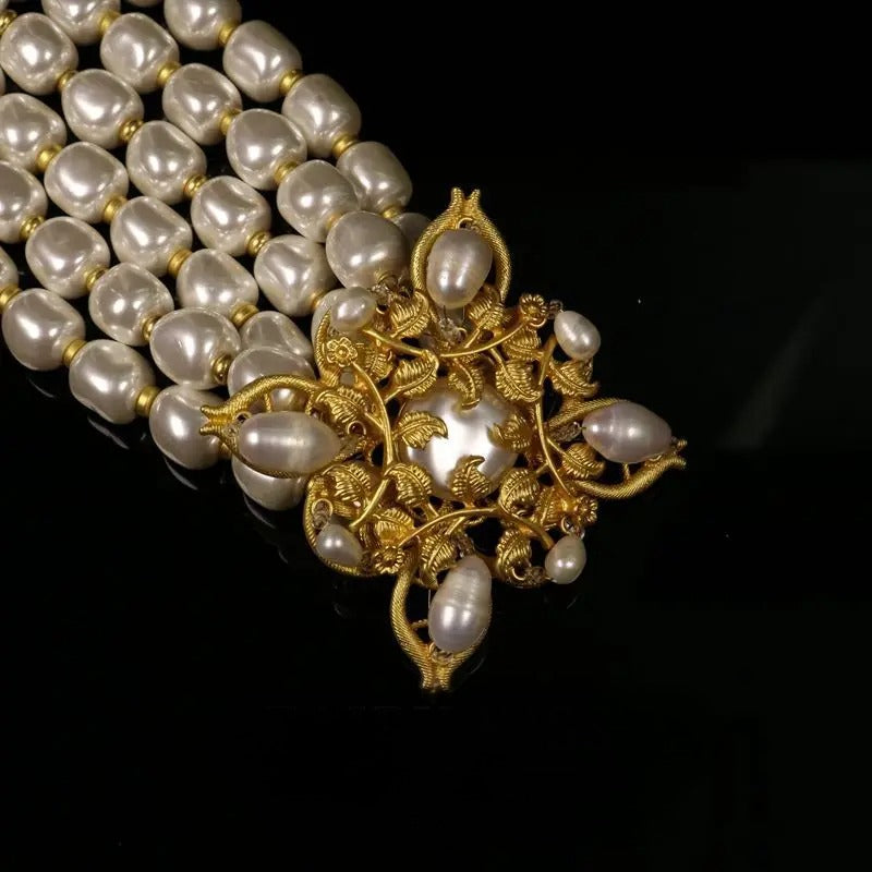 French Vintage Electroplated Pearl Stud Necklace Set / Ruchi