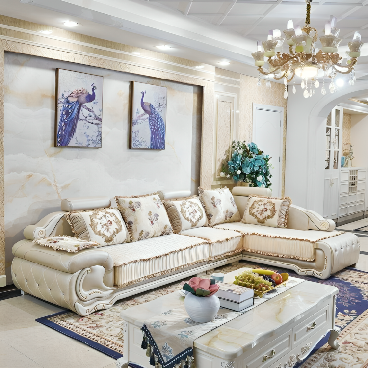 European L-Shape Fabric and Leather Sectional Sofa