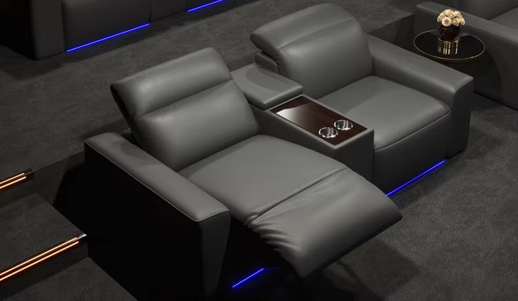Power Recliner LED Leather Sofa For Theater