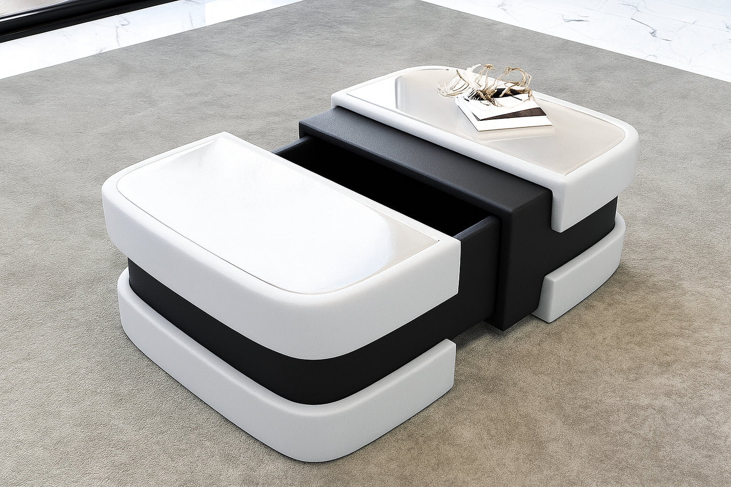 Extendable Glass Top Leather Coffee Table / Ruchi