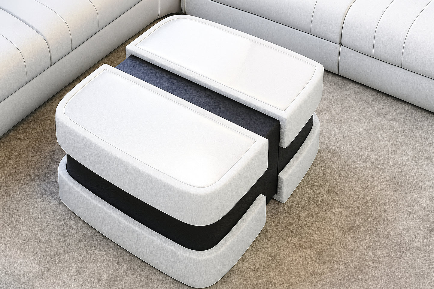Extendable Glass Top Leather Coffee Table / Ruchi