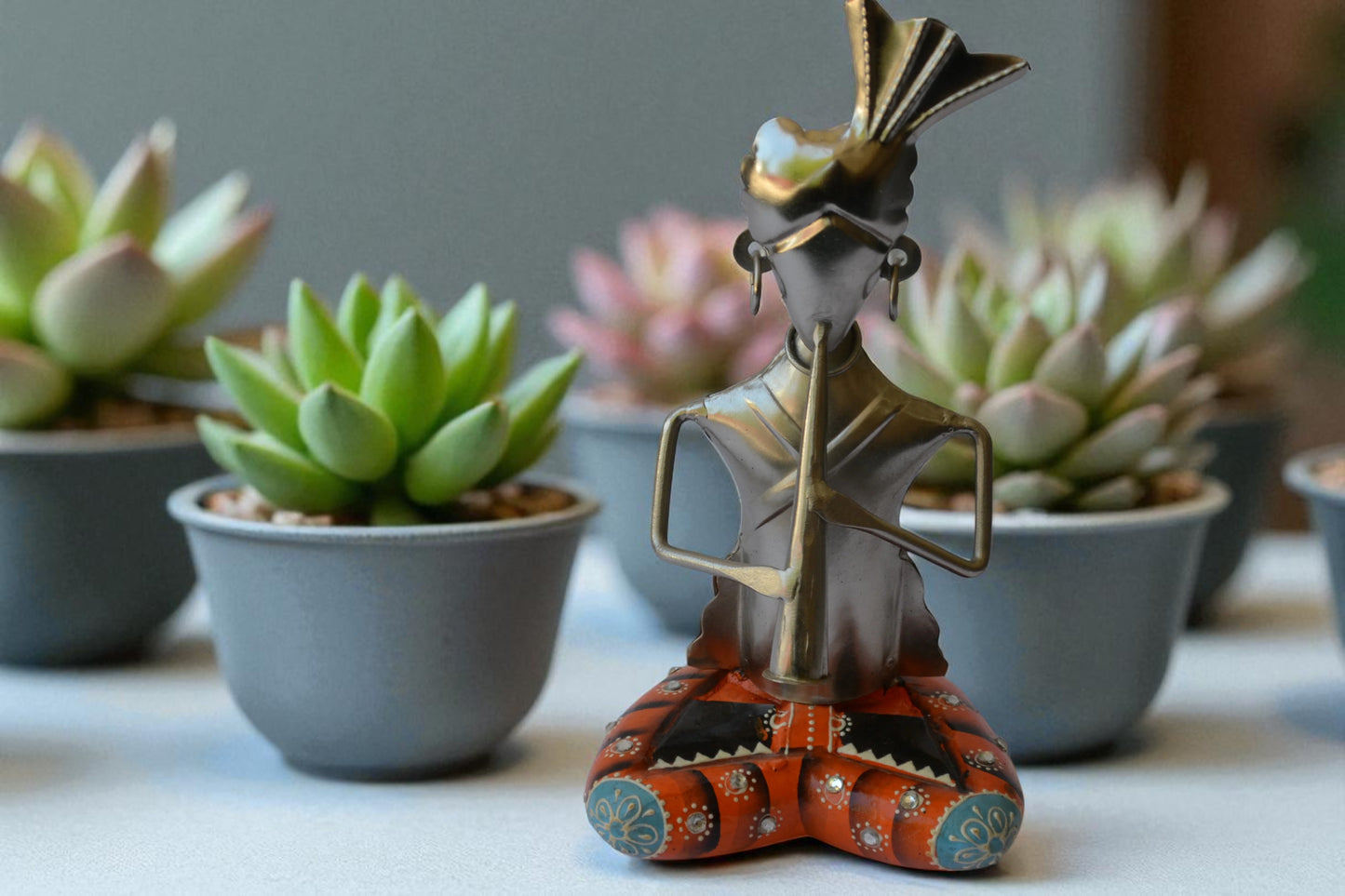 Elegant Metal Tribal Musician Statue / Ruchi