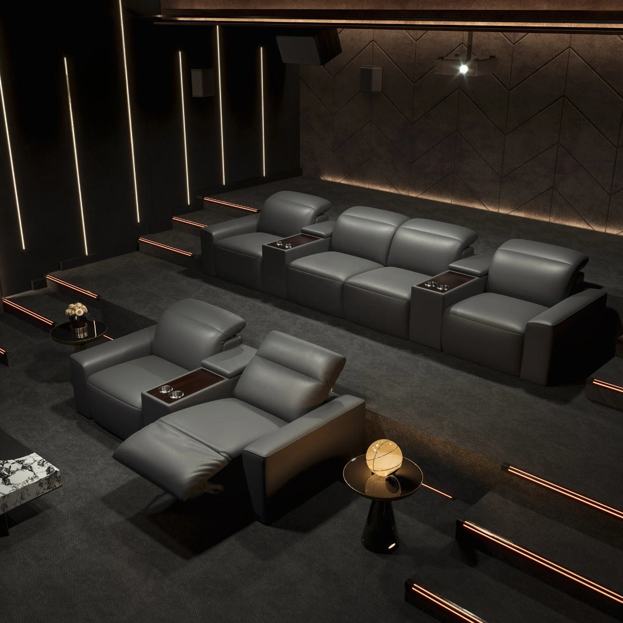 Power Recliner LED Leather Sofa For Theater / Ruchi