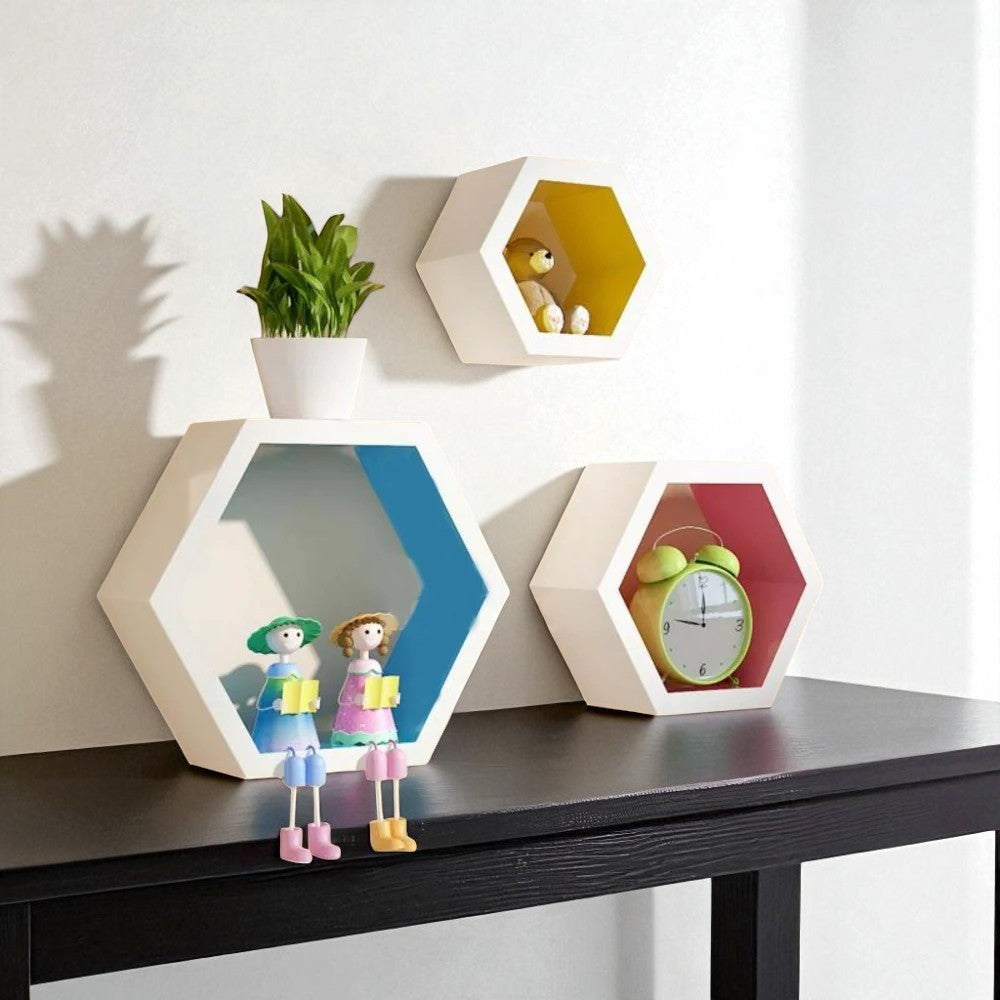 Multicolored Hexagonal Wooden Wall Shelf / Ruchi