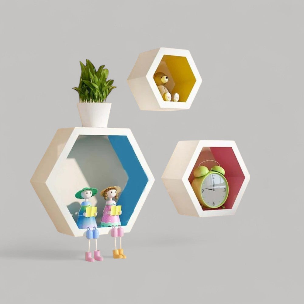 Multicolored Hexagonal Wooden Wall Shelf / Ruchi
