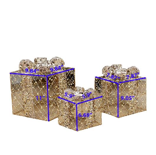 3 Pieces Transparent Christmas Cubical Metal Gift Box / Ruchi