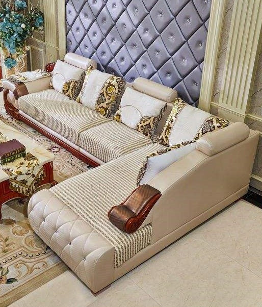 European L-Shape Fabric and Leather Sectional Sofa / Ruchi