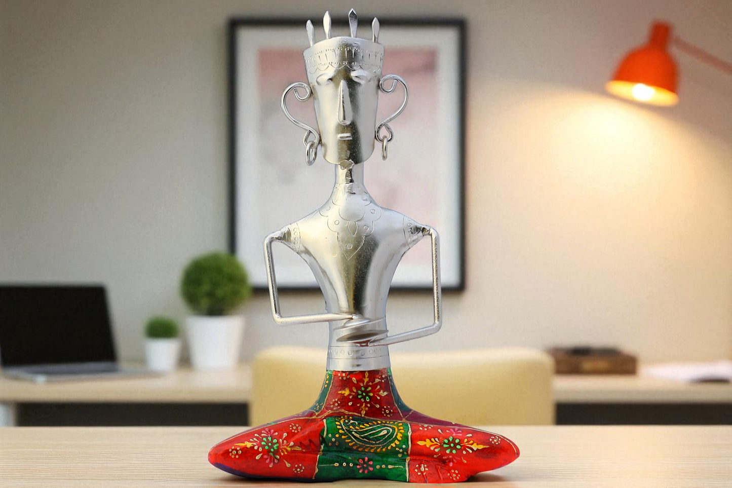 Decorative Metal Statue Playing Khanjani / Ruchi