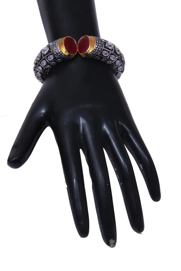 Women Metal Cuff Bangle With Stones