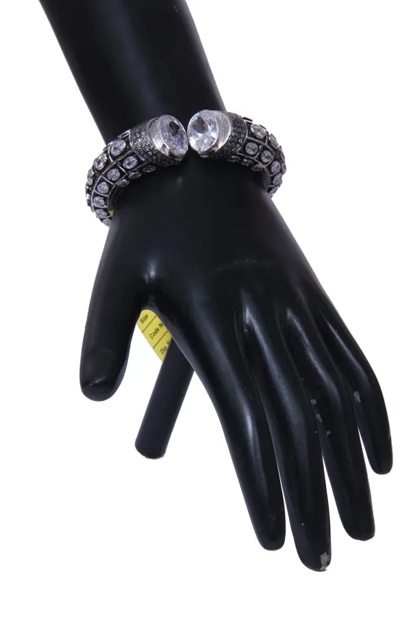 Women Metal Cuff Bangle With Stones