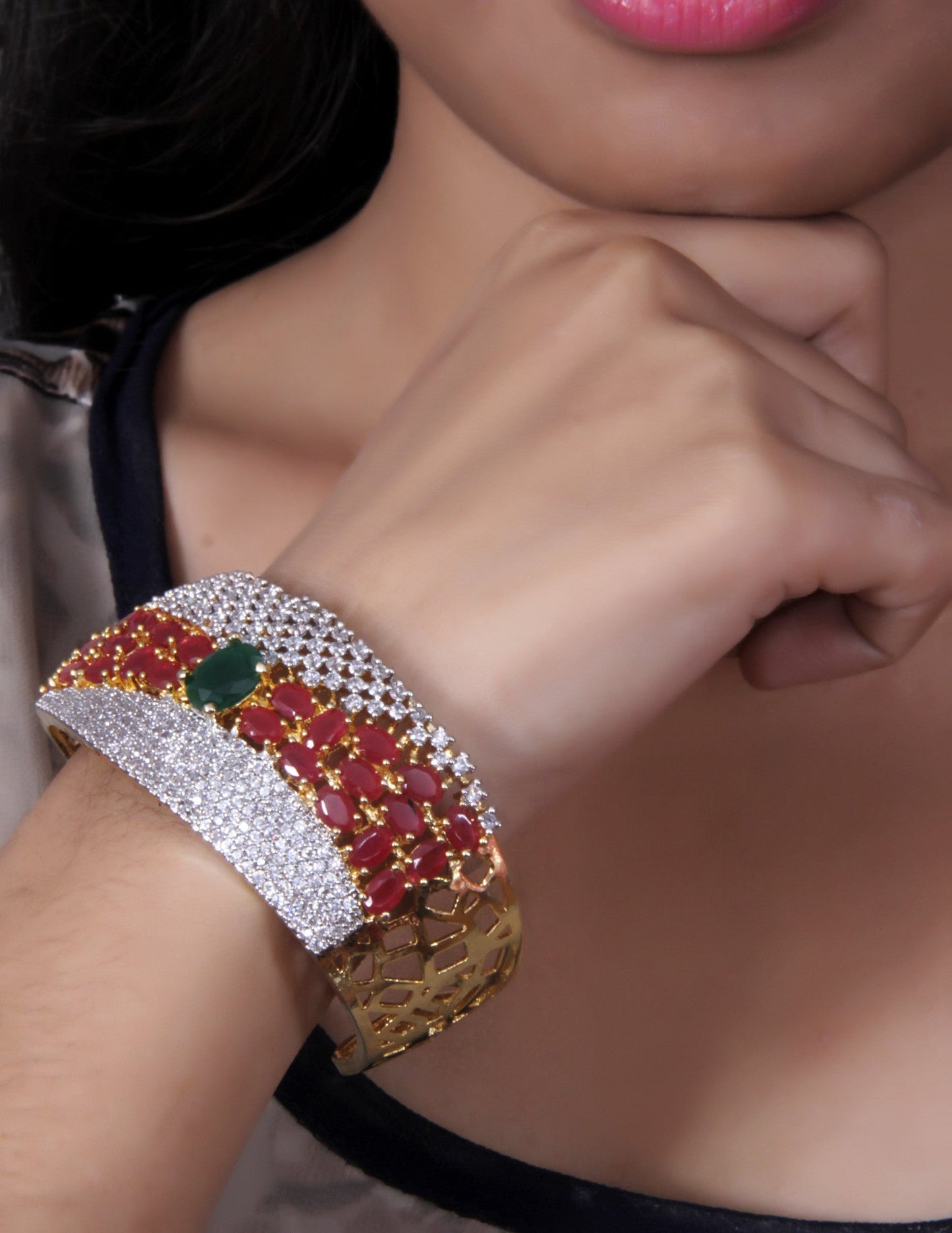 Luxurious Gold Toned Multi Stone Bracelet / Ruchi