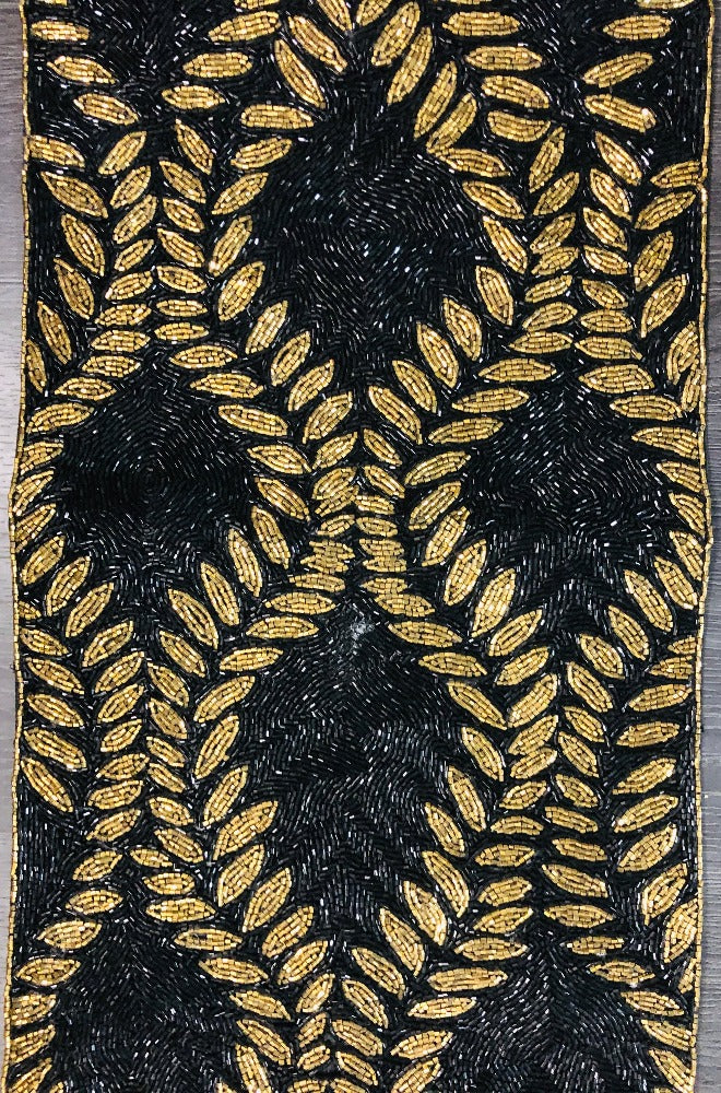 Gold Black Beaded Table Runner / Ruchi