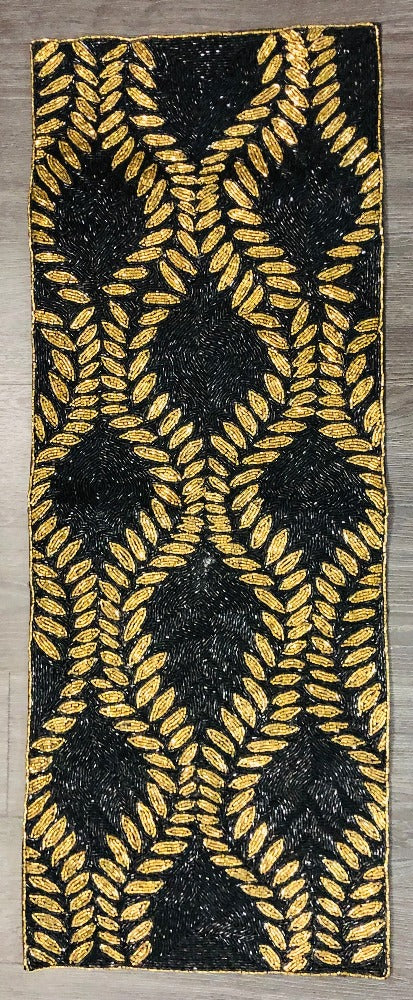 Gold Black Beaded Table Runner / Ruchi