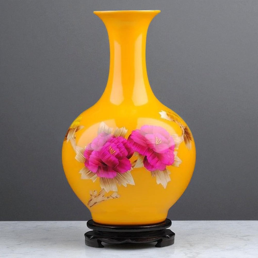 Skillfully Crafted Yellow Ceramic Vase / Ruchi