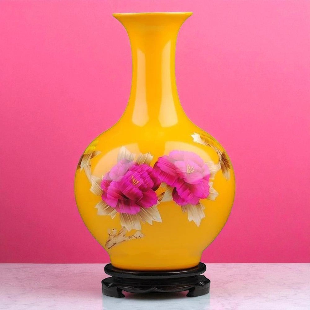 Skillfully Crafted Yellow Ceramic Vase / Ruchi