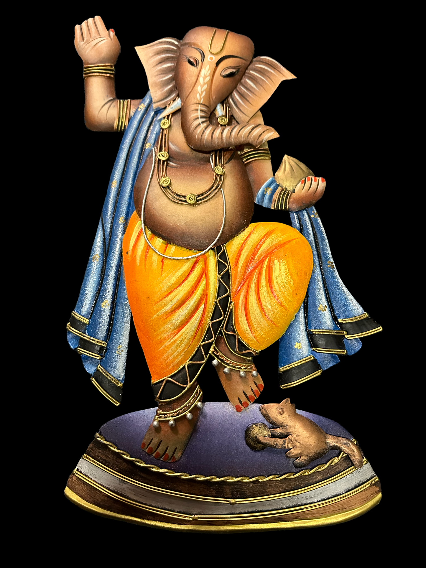 Multicolored Dancing Lord Ganesha Metal Wall Hanging For Good Luck / Ruchi